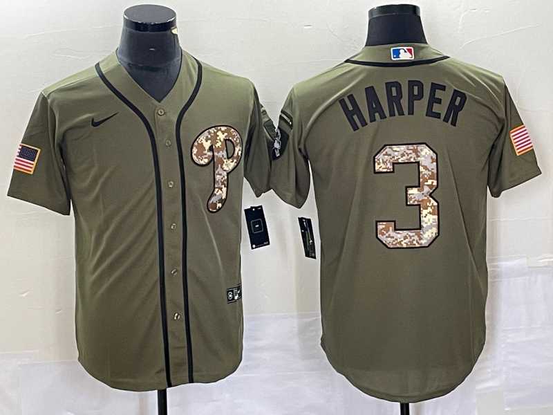 Men%27s Philadelphia Phillies #3 Bryce Harper Green Salute to Service Cool Base Stitched Nike Jersey